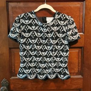 Vintage Beaded Embroidered Top black women's size small